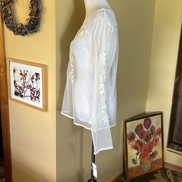 ANTHROPOLOGIE Maeve Size XL Sheer Embellished Top Whitr/Ecru Ethereal $98 NEW - Picture 7 of 16
